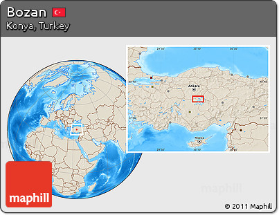 Shaded Relief Location Map of Bozan