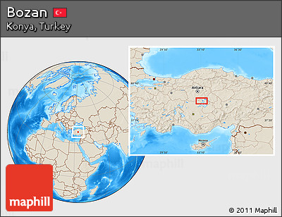 Shaded Relief Location Map of Bozan