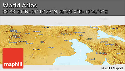 Physical Panoramic Map of the Area around 39° 3' 25" N, 33° 13' 30" E