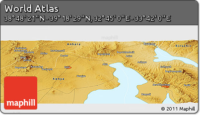 Physical Panoramic Map of the Area around 39° 3' 25" N, 33° 13' 30" E