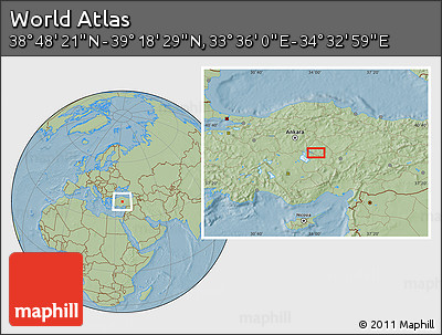 Savanna Style Location Map of the Area around 39° 3' 25" N, 34° 4' 30" E, hill shading