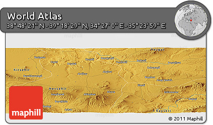 Physical Panoramic Map of the Area around 39° 3' 25" N, 34° 55' 29" E