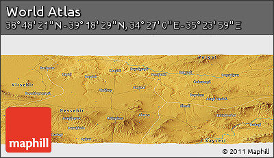 Physical Panoramic Map of the Area around 39° 3' 25" N, 34° 55' 29" E