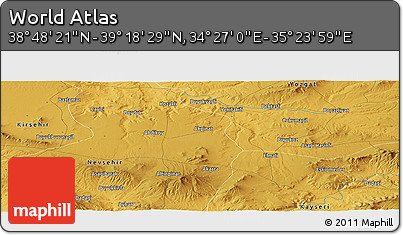Physical Panoramic Map of the Area around 39° 3' 25" N, 34° 55' 29" E