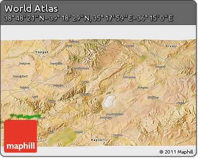 Satellite 3D Map of the Area around 39° 3' 25" N, 35° 46' 29" E