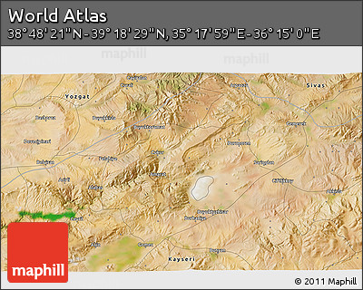Satellite 3D Map of the Area around 39° 3' 25" N, 35° 46' 29" E