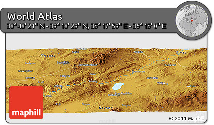 Physical Panoramic Map of the Area around 39° 3' 25" N, 35° 46' 29" E