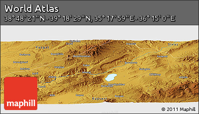 Physical Panoramic Map of the Area around 39° 3' 25" N, 35° 46' 29" E