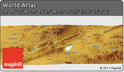 Physical Panoramic Map of the Area around 39° 3' 25" N, 35° 46' 29" E