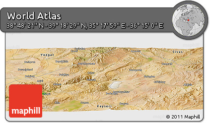 Satellite Panoramic Map of the Area around 39° 3' 25" N, 35° 46' 29" E