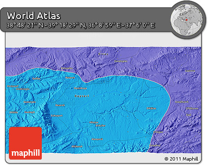 Political 3D Map of the Area around 39° 3' 25" N, 36° 37' 30" E