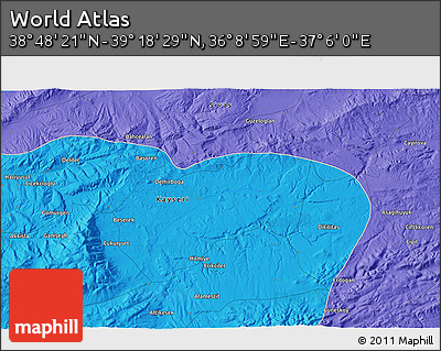 Political 3D Map of the Area around 39° 3' 25" N, 36° 37' 30" E