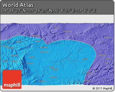 Political 3D Map of the Area around 39° 3' 25" N, 36° 37' 30" E