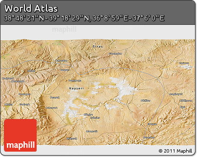 Satellite 3D Map of the Area around 39° 3' 25" N, 36° 37' 30" E