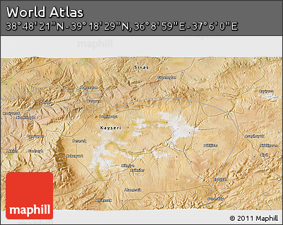 Satellite 3D Map of the Area around 39° 3' 25" N, 36° 37' 30" E