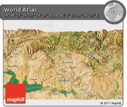 Satellite 3D Map of the Area around 39° 3' 25" N, 39° 10' 29" E