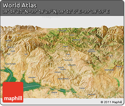 Satellite 3D Map of the Area around 39° 3' 25" N, 39° 10' 29" E