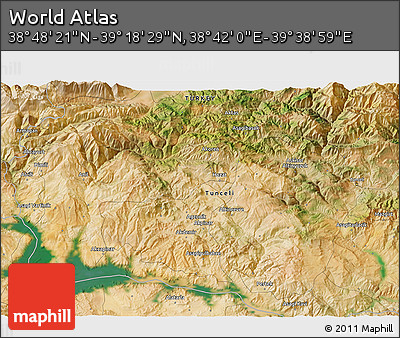 Satellite 3D Map of the Area around 39° 3' 25" N, 39° 10' 29" E