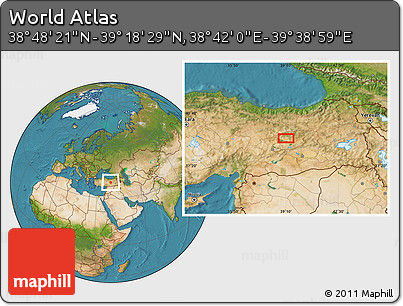 Satellite Location Map of the Area around 39° 3' 25" N, 39° 10' 29" E