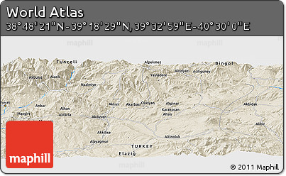 Shaded Relief Panoramic Map of the Area around 39° 3' 25" N, 40° 1' 29" E