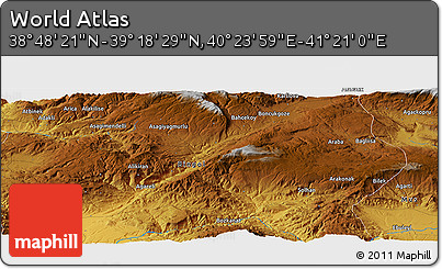 Physical Panoramic Map of the Area around 39° 3' 25" N, 40° 52' 30" E