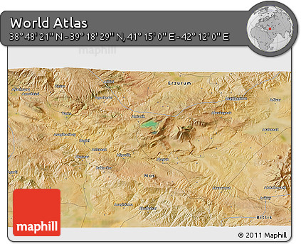 Satellite 3D Map of the Area around 39° 3' 25" N, 41° 43' 30" E