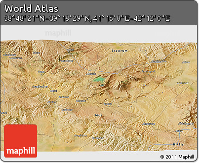 Satellite 3D Map of the Area around 39° 3' 25" N, 41° 43' 30" E