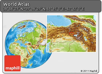 Physical Location Map of the Area around 39° 3' 25" N, 41° 43' 30" E