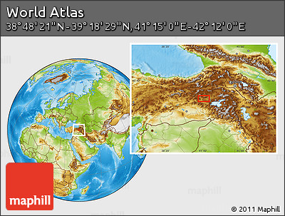 Physical Location Map of the Area around 39° 3' 25" N, 41° 43' 30" E