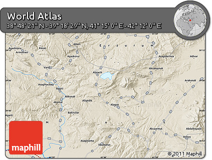 Shaded Relief Map of the Area around 39° 3' 25" N, 41° 43' 30" E