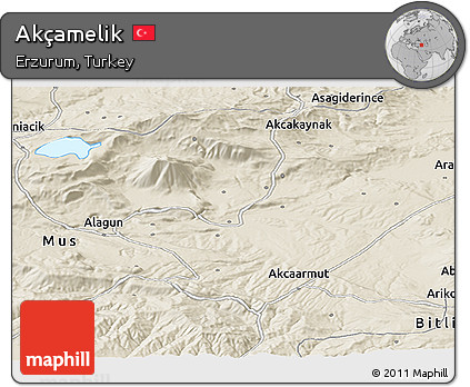 Shaded Relief Panoramic Map of Akçamelik