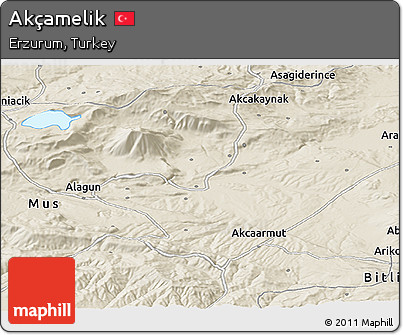 Shaded Relief Panoramic Map of Akçamelik