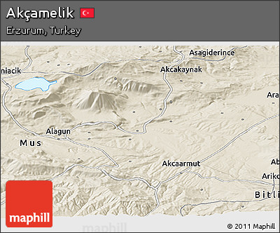 Shaded Relief Panoramic Map of Akçamelik
