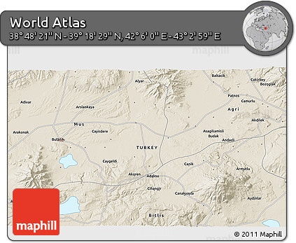 Shaded Relief 3D Map of the Area around 39° 3' 25" N, 42° 34' 30" E