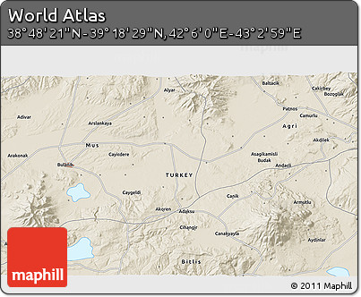 Shaded Relief 3D Map of the Area around 39° 3' 25" N, 42° 34' 30" E