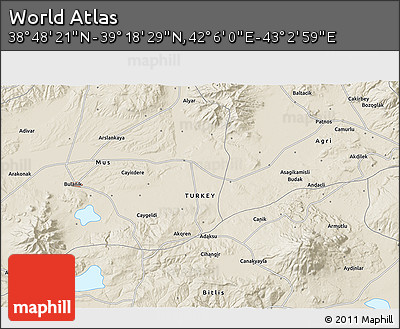 Shaded Relief 3D Map of the Area around 39° 3' 25" N, 42° 34' 30" E