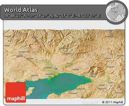 Satellite 3D Map of the Area around 39° 3' 25" N, 43° 25' 29" E