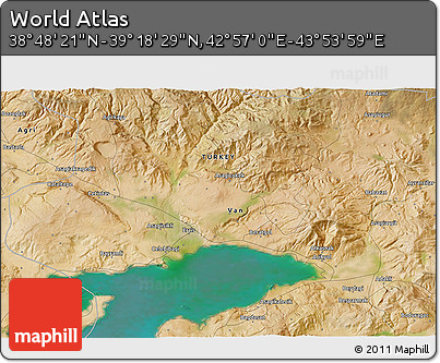 Satellite 3D Map of the Area around 39° 3' 25" N, 43° 25' 29" E