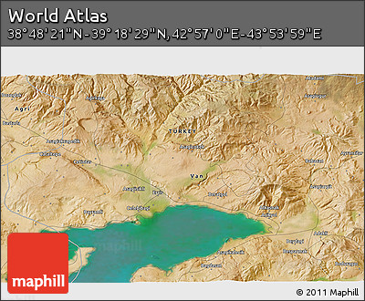 Satellite 3D Map of the Area around 39° 3' 25" N, 43° 25' 29" E