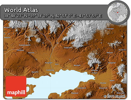 Physical Map of the Area around 39° 3' 25" N, 43° 25' 29" E