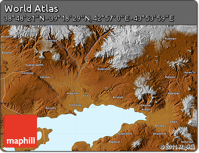 Physical Map of the Area around 39° 3' 25" N, 43° 25' 29" E