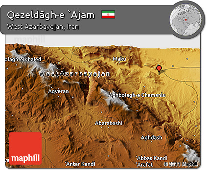 Physical 3D Map of Qezeldāgh-e `Ajam