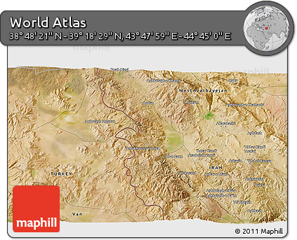 Satellite 3D Map of the Area around 39° 3' 25" N, 44° 16' 29" E