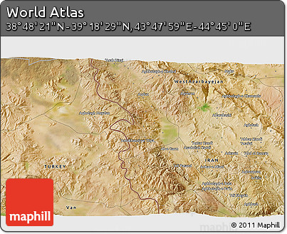 Satellite 3D Map of the Area around 39° 3' 25" N, 44° 16' 29" E