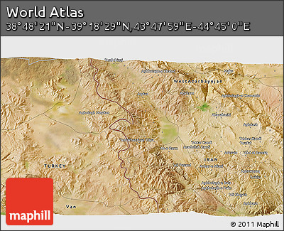 Satellite 3D Map of the Area around 39° 3' 25" N, 44° 16' 29" E