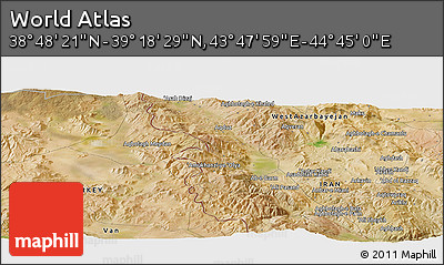 Satellite Panoramic Map of the Area around 39° 3' 25" N, 44° 16' 29" E