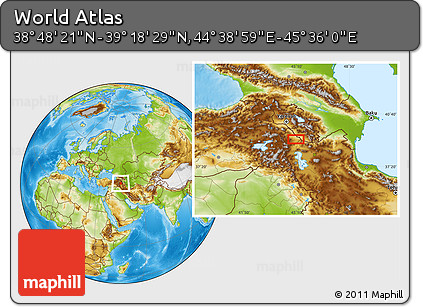 Physical Location Map of the Area around 39° 3' 25" N, 45° 7' 30" E