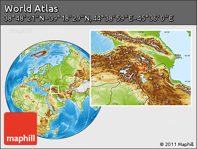 Physical Location Map of the Area around 39° 3' 25" N, 45° 7' 30" E