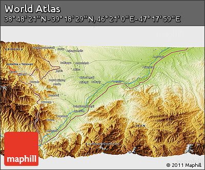 Physical 3D Map of the Area around 39° 3' 25" N, 46° 49' 30" E