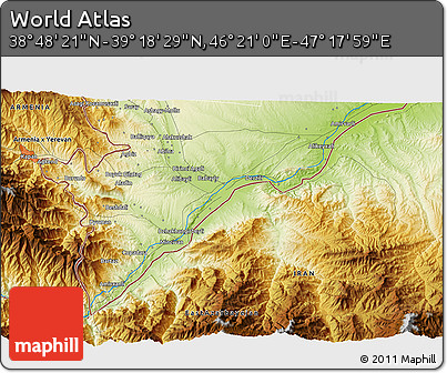 Physical 3D Map of the Area around 39° 3' 25" N, 46° 49' 30" E